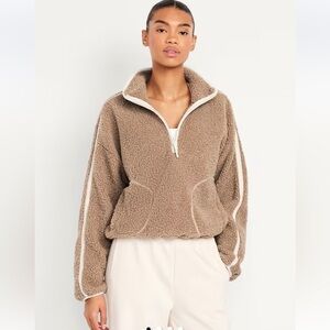 Old Navy Loose Sherpa Quarter-Zip Pullover teddy bear